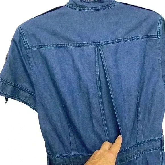 LANVIN x ACNE Denim Shirt Dress Multi Pocket Metal Button Women's - Picture 7 of 7